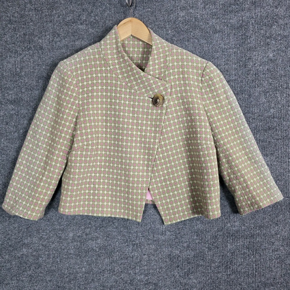 Lilly Pulitzer Wool Pearla Cropped Jacket SZ S Pink Green Lined Preppy Chic